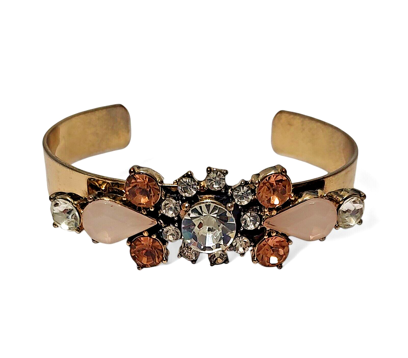 Chunky Rhinestone Sparkle Copper Tone Glam Open Cuff Bracelet 2.5″ Diameter