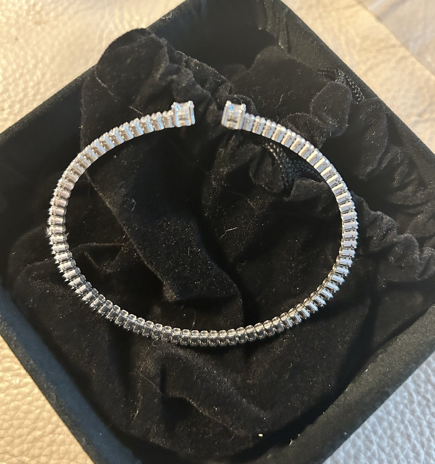 Vintage Silver 925 MILOR CZ Open-Ended Tennis Bangle Bracelet Prong Set Signed