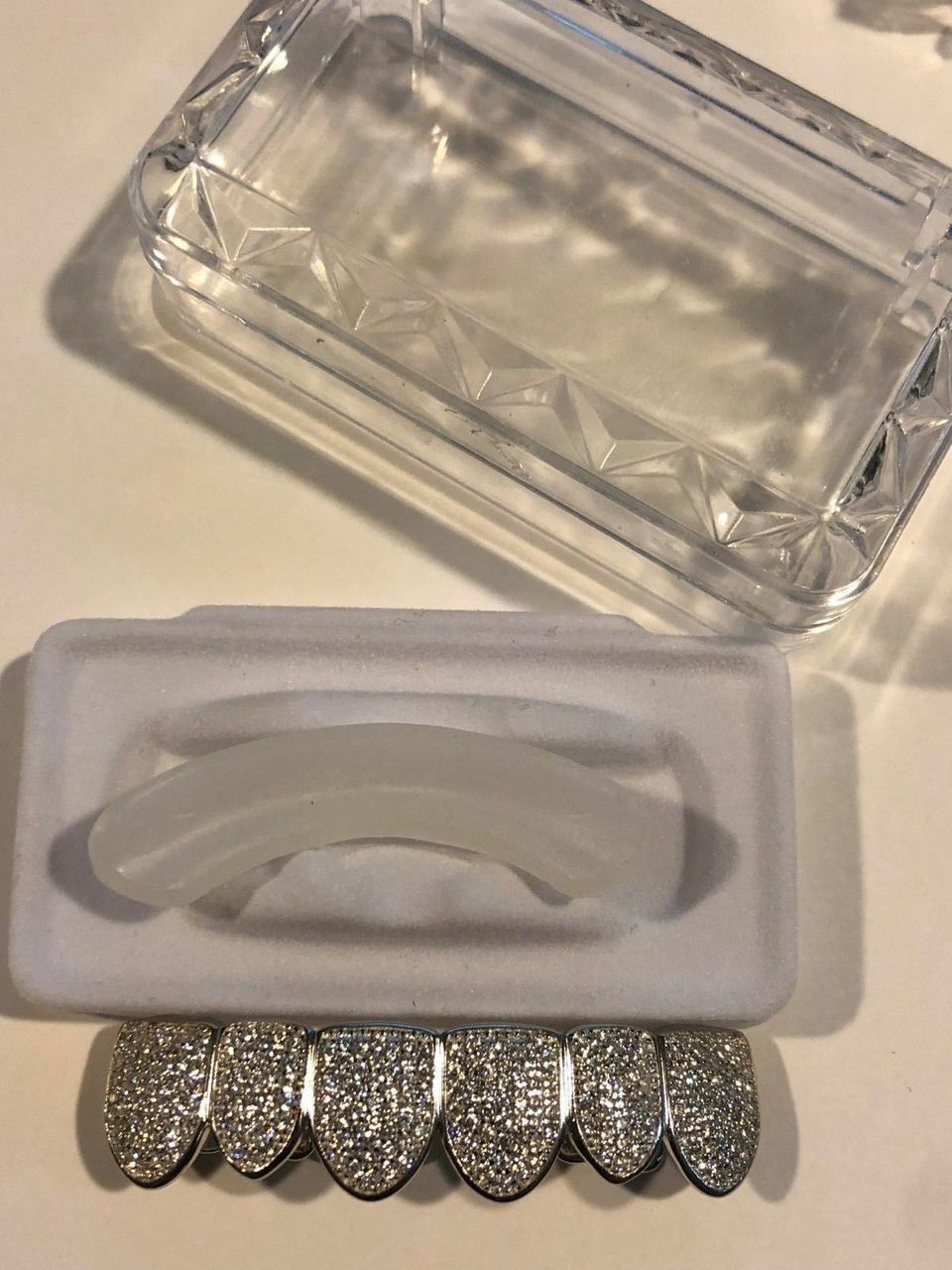 SOLID 925 Silver Simulated Diamonds Custom GRILLZ Teeth Top Bottom Set HipHop CZ