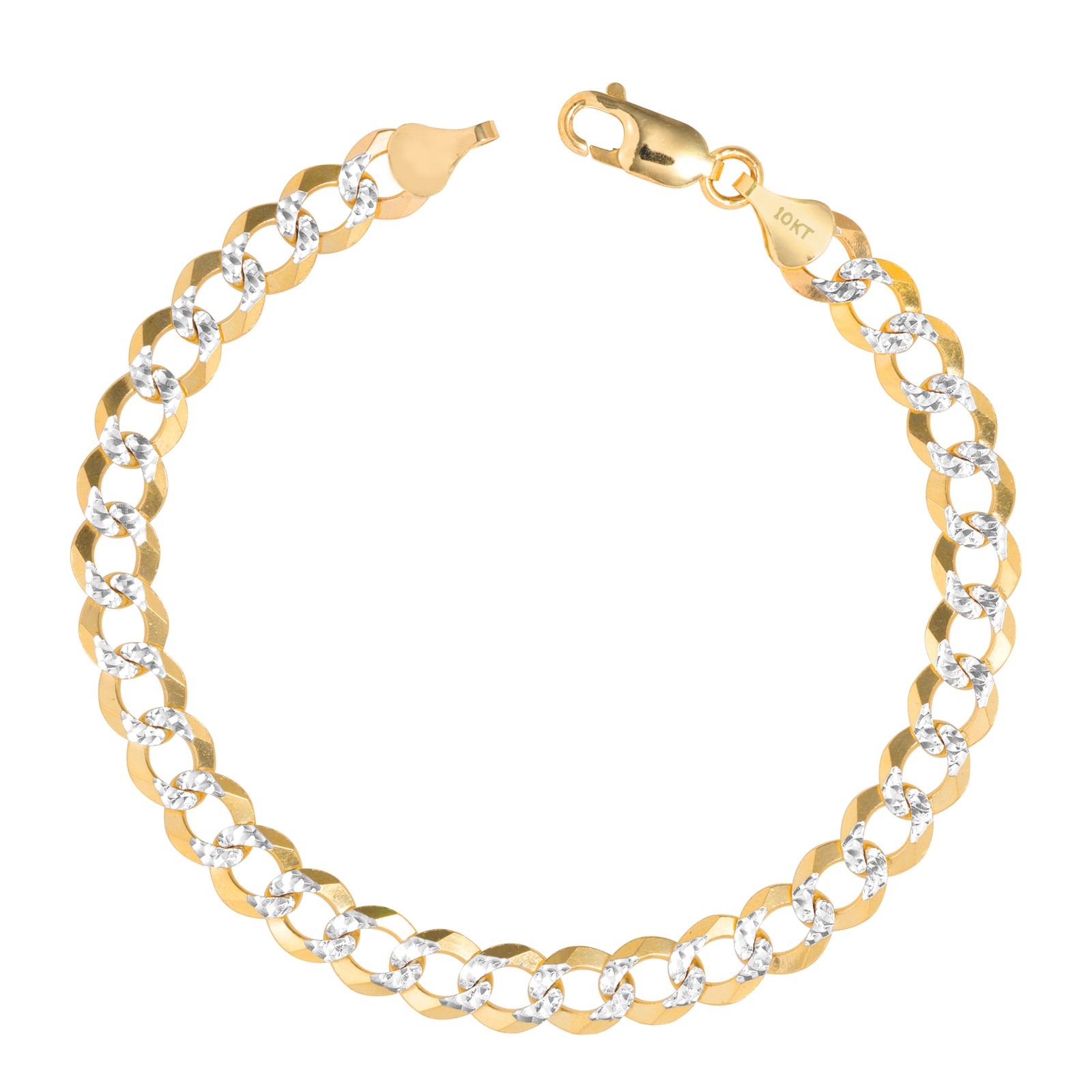 10K Solid Gold 2-12mm Diamond Cut Pave Curb Chain Cuban Necklace Bracelet 7″-30″