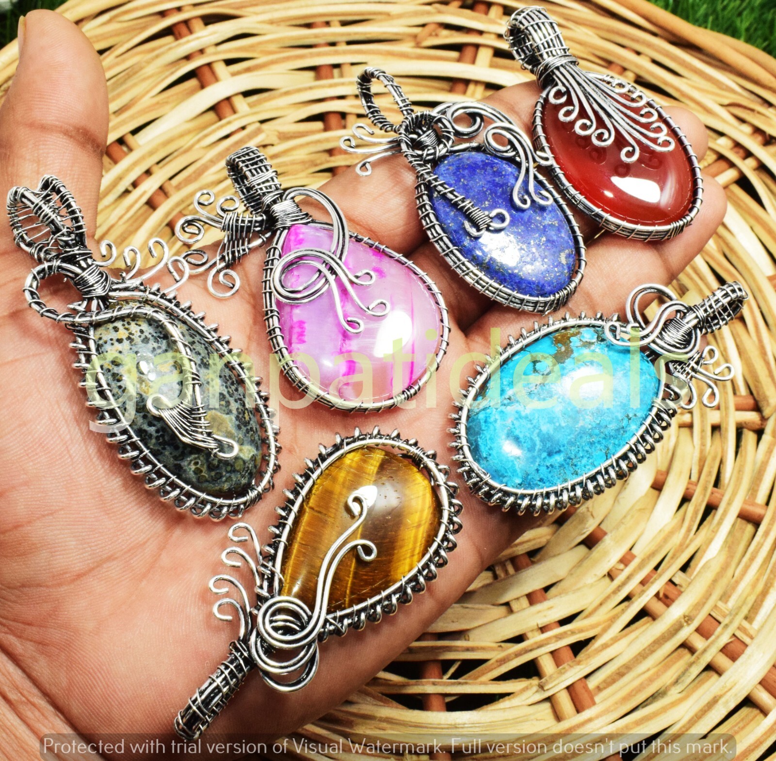 Turquoise & Mix Gemstone Copper Wire Wrap Pendants Wholesale Lots Jewelry