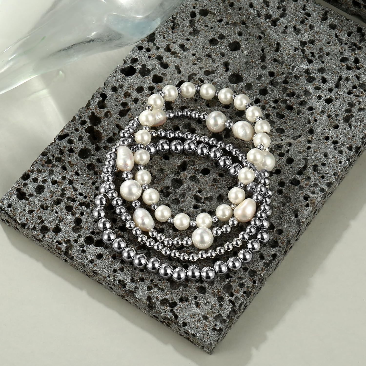 Versatile 14k Gold Beaded Bracelet Set – Elegant 7-Inch Layered Bangle Design