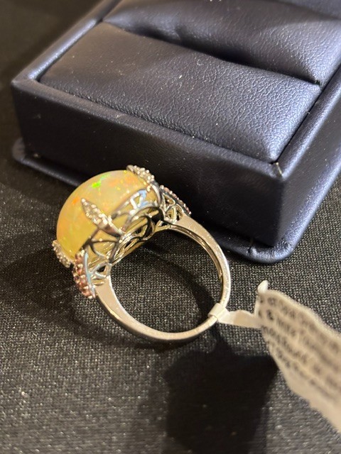 16.30 Ct Opal-.040 ctw Pink white Toumaline Diamond 14K gold ring