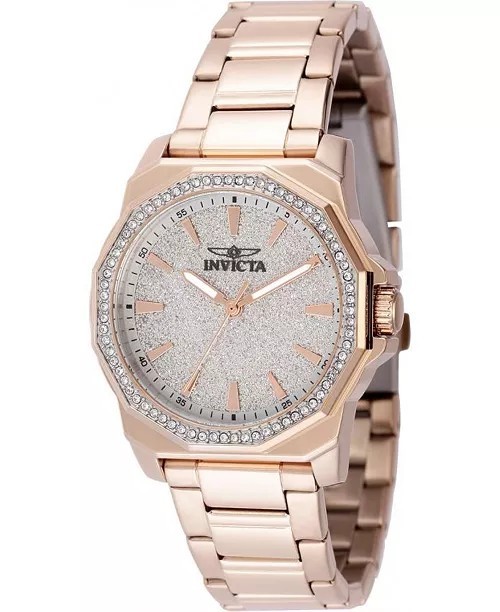 Invicta Angel Women’s Quartz Rose Gold Bracelet Watch Glitter Dial Fixed Bezel
