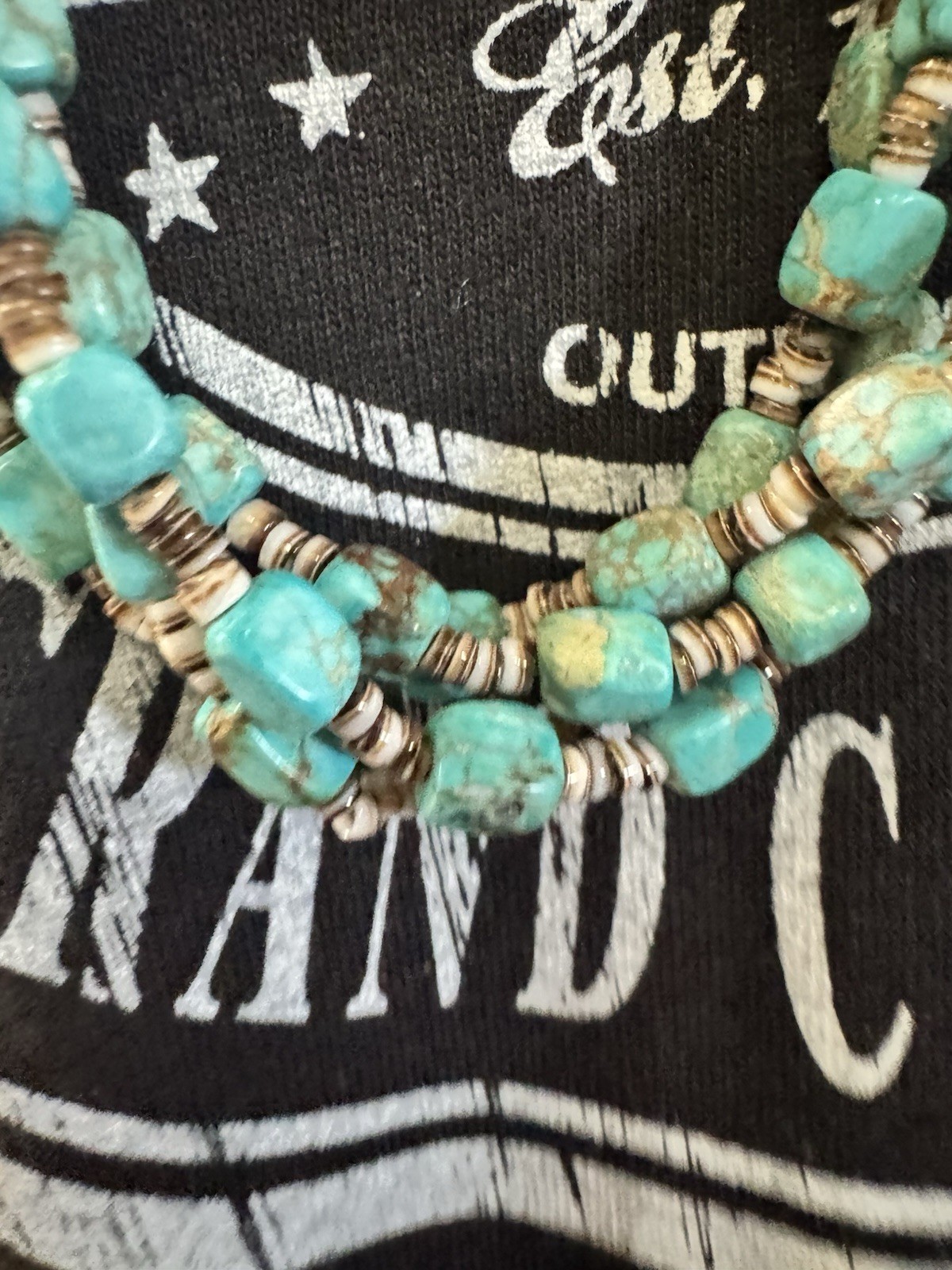 4 Strand Turquoise Nugget & Heishi Shell Necklace Blue Green Southwest 36”