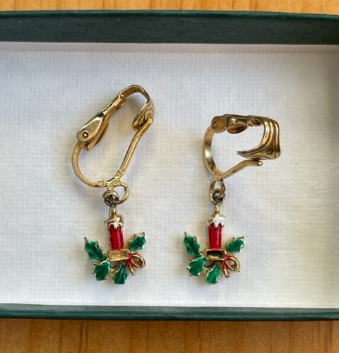2 prs of Vintage Holly Clip-on Earrings and 1 pair of Angel Zipper Pulls