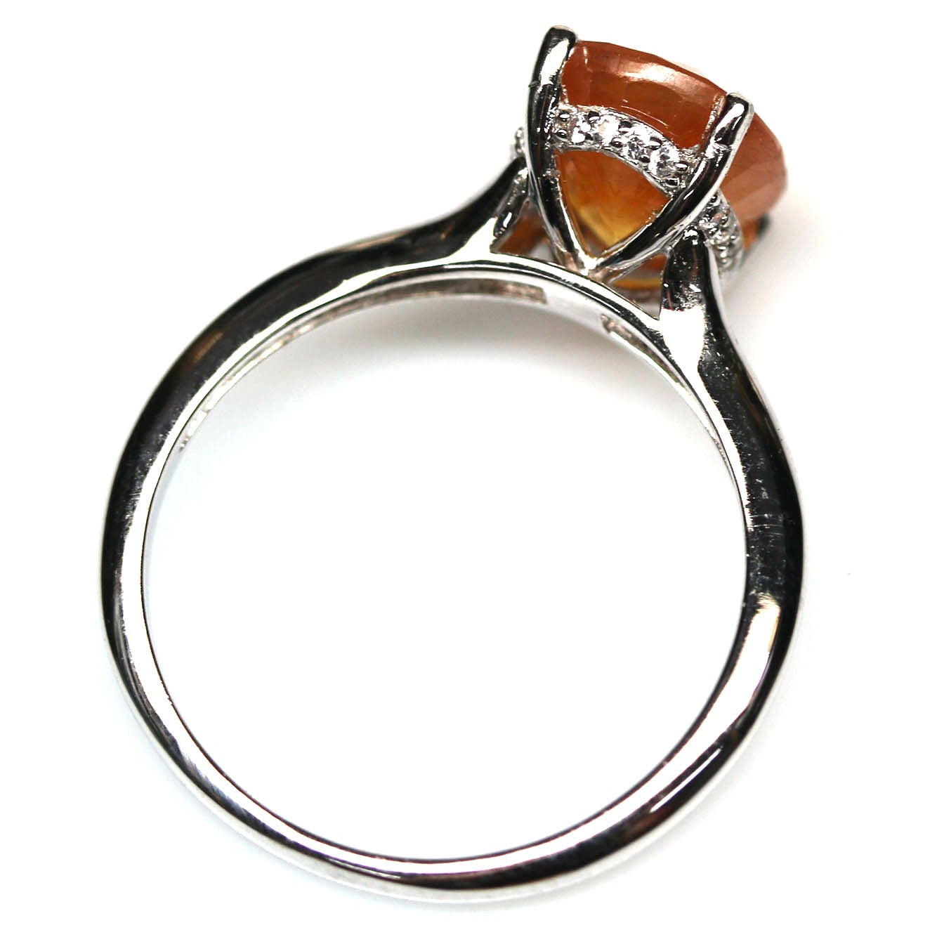 Handmade 925 Silver 9 x 11 mm. Orange Sapphire Ring Size 9 White Gold Plated