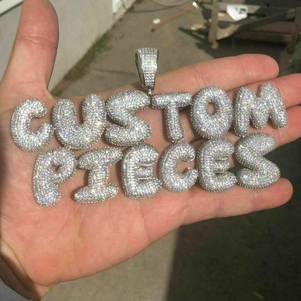 SOLID 925 SILVER Custom Bubble Letter Name Pendant CZ Real ICY Rapper Piece