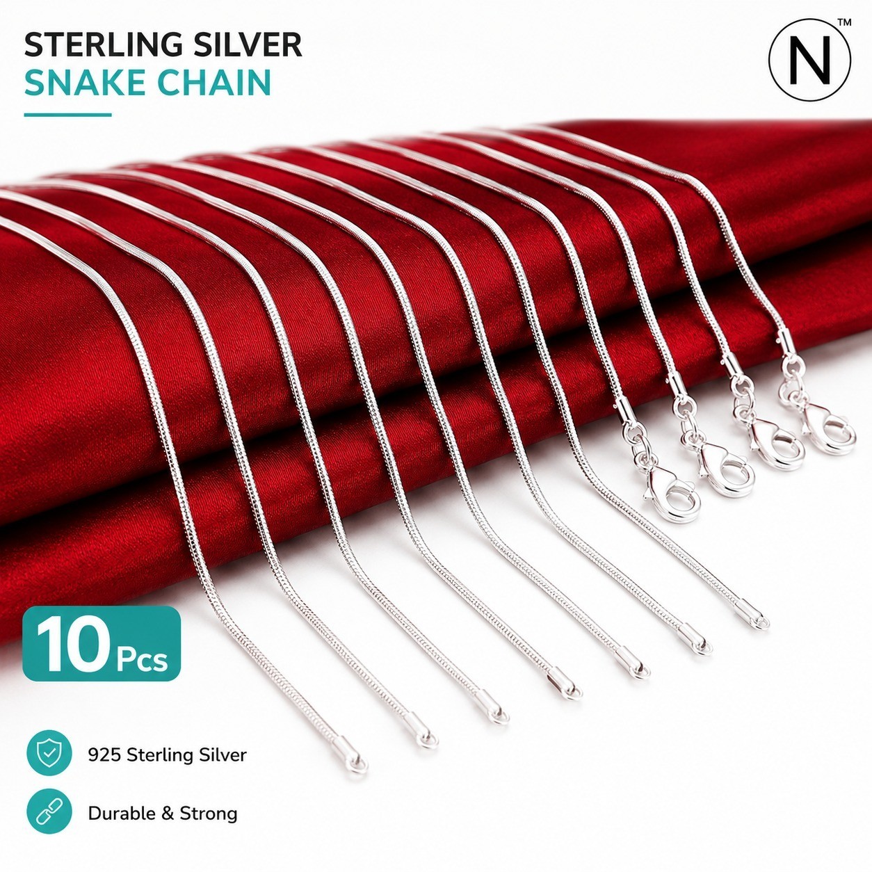 10PCS wholesale 925 sterling solid silver 1MM 16-30inch snake chain necklace