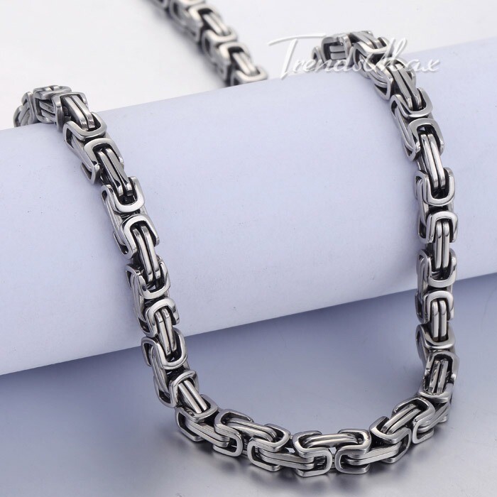 18-30″ MEN Stainless Steel 5mm Silver/Gold Plated Byzantine Box Link Necklace