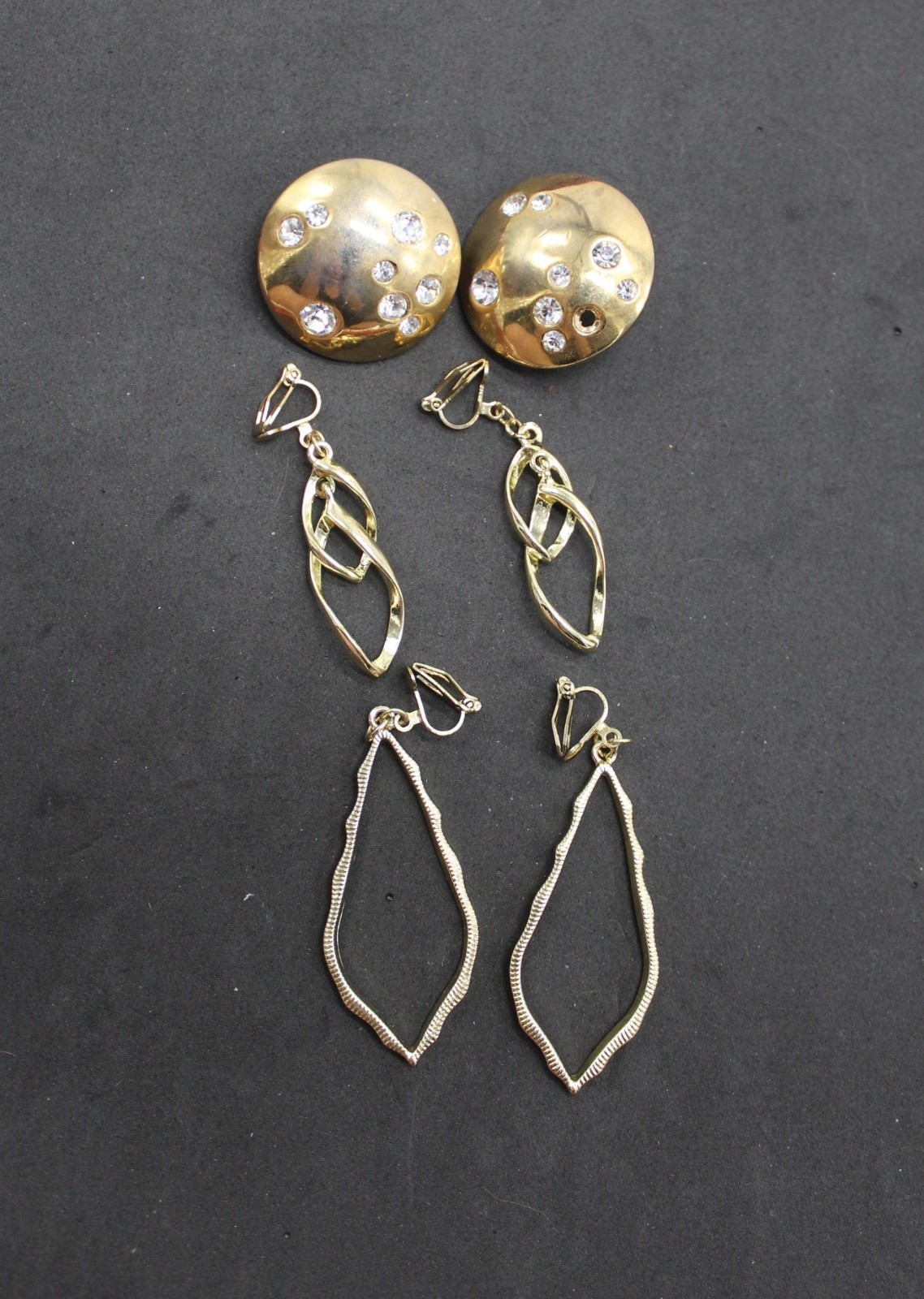 Gold tone Lot of 3 Pairs of Clip On Earrings