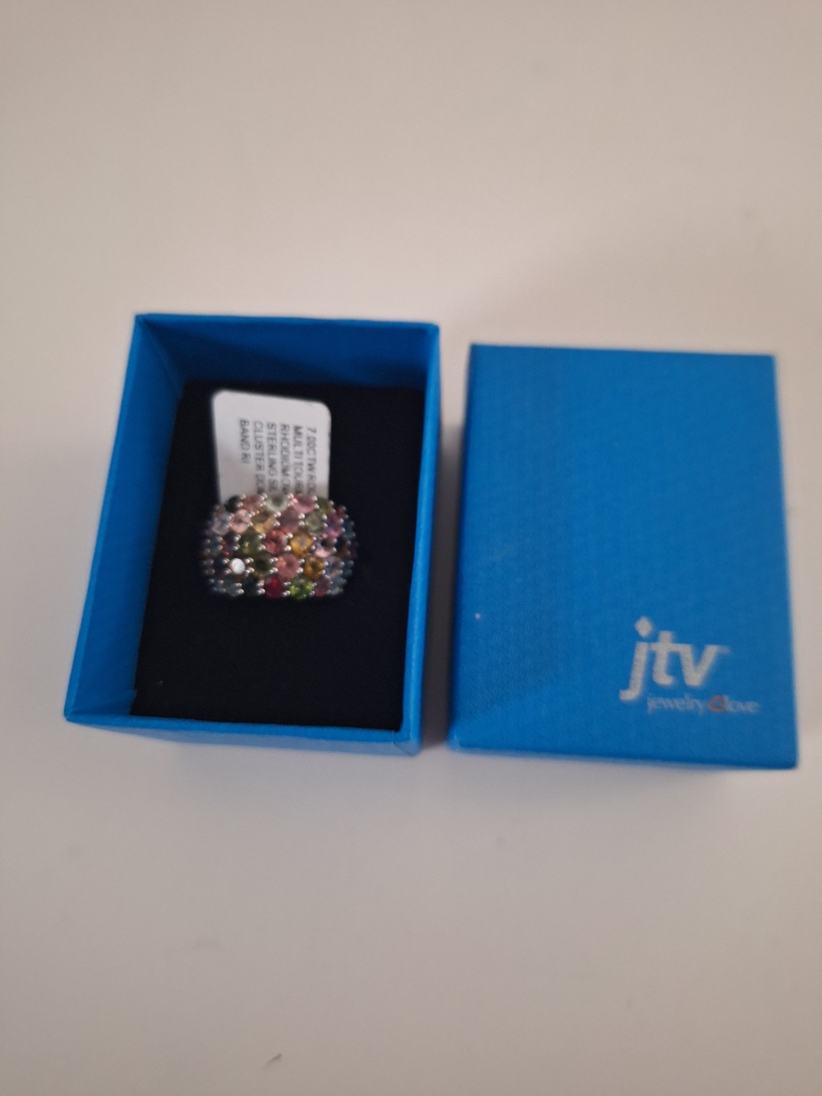 JTV 7.00 CTW Multi Tourmaline Rhodium Over Sterling Cluster Dome Ring SZ 8 New