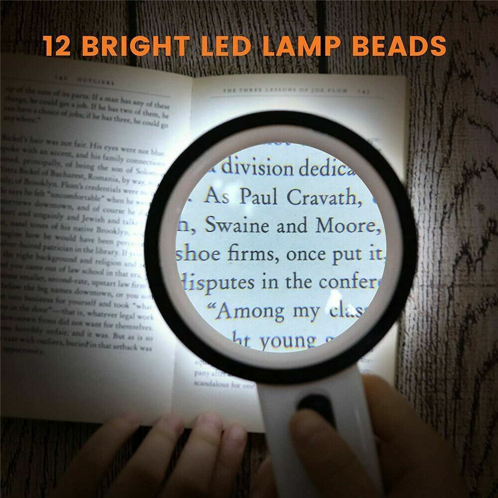 30X Extra Large Handheld Magnifier with 12 Bright LED Lights Jewelry Bench Tool