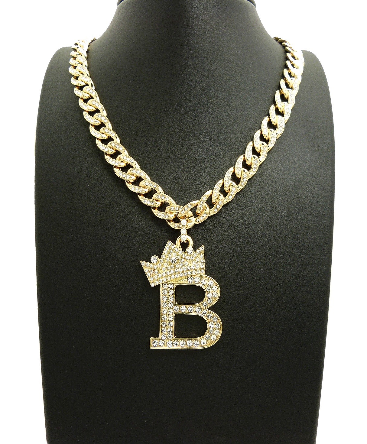 Initial Alphabet Letter Pendant 10mm 18″ Stone Filled Cuban Chain Necklace