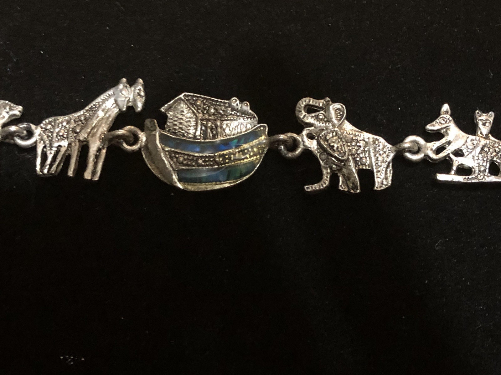 VTG. SILVER TONE PEWTER ? NOAHS ARK BRACELET 6.75″