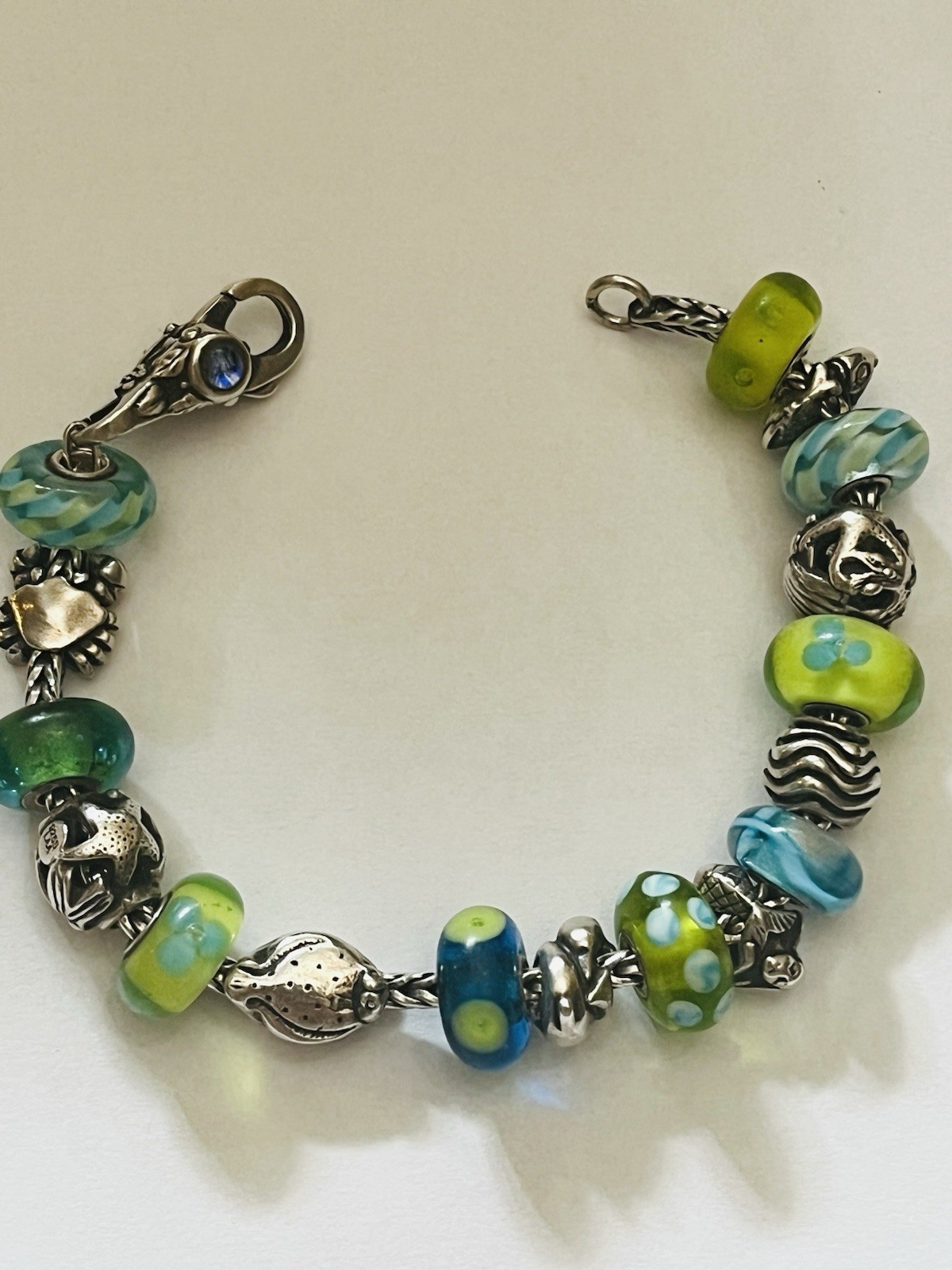 Trollbeads Authentic Ocean Themed Bracelet W/Rare Retired Mexico Lock 7.9 Inch