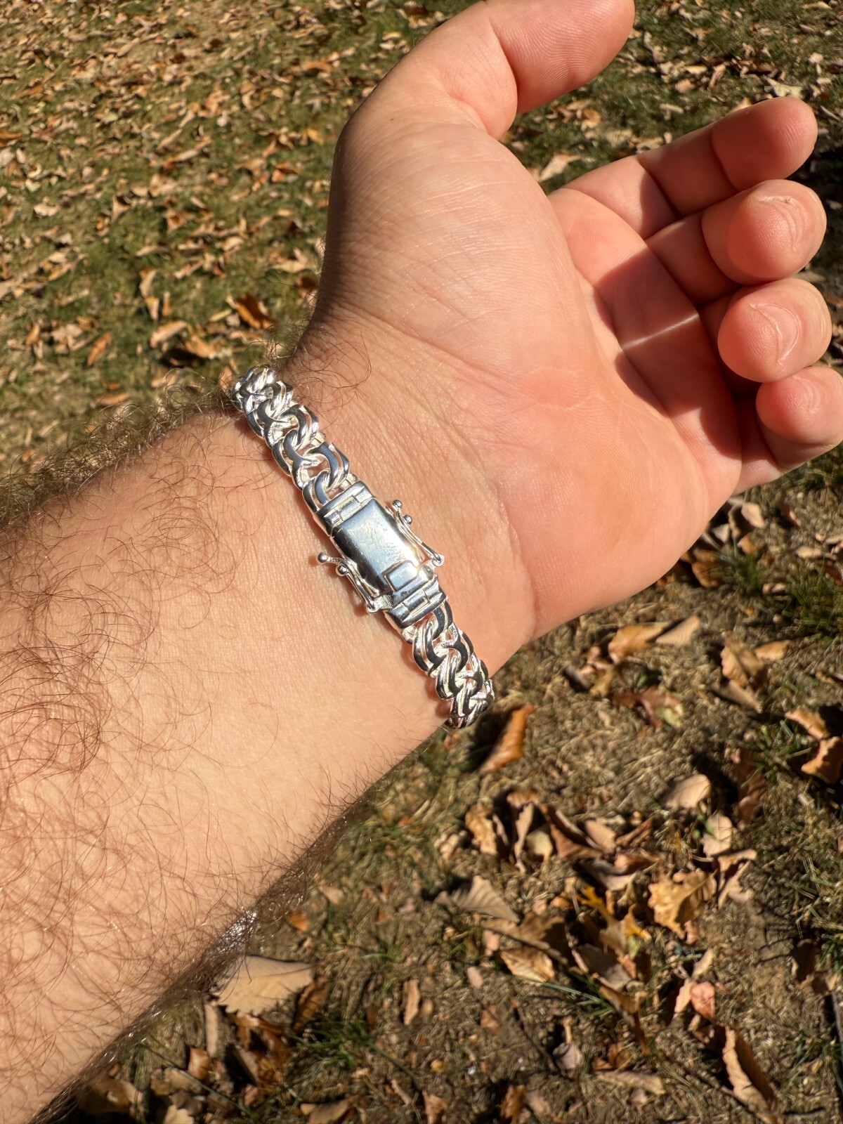 Real 925 Sterling Silver Handmade 9mm Bismark Garibaldi Chino Bracelet Mens