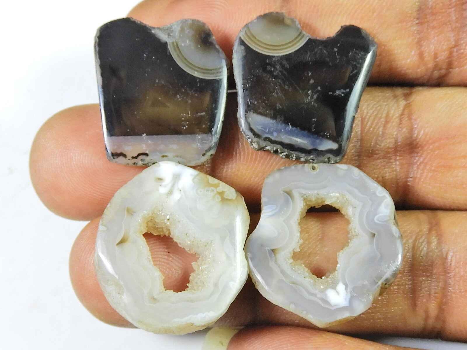 18Cts Black Slice Dyed Druzy Agate Matched Pair Fancy Loose Gemstone 12X23MM