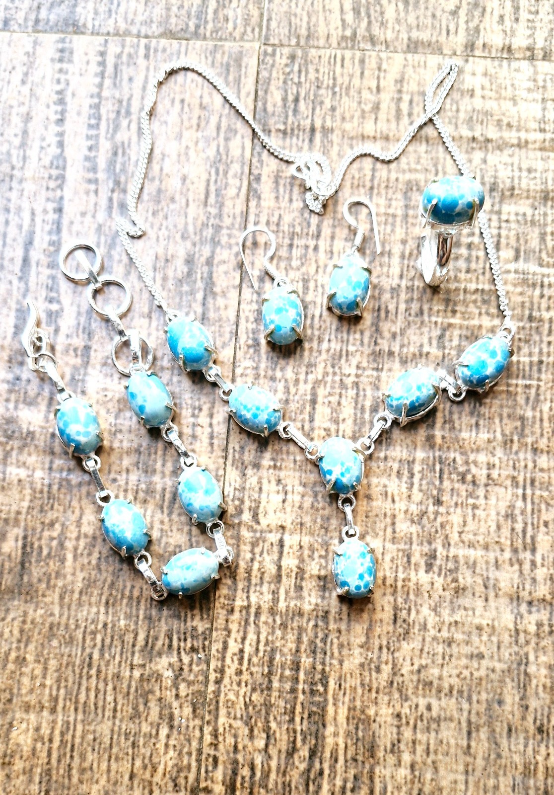 Larimar Gemstone 925 Sterling Silver Handmade Jewelry Set