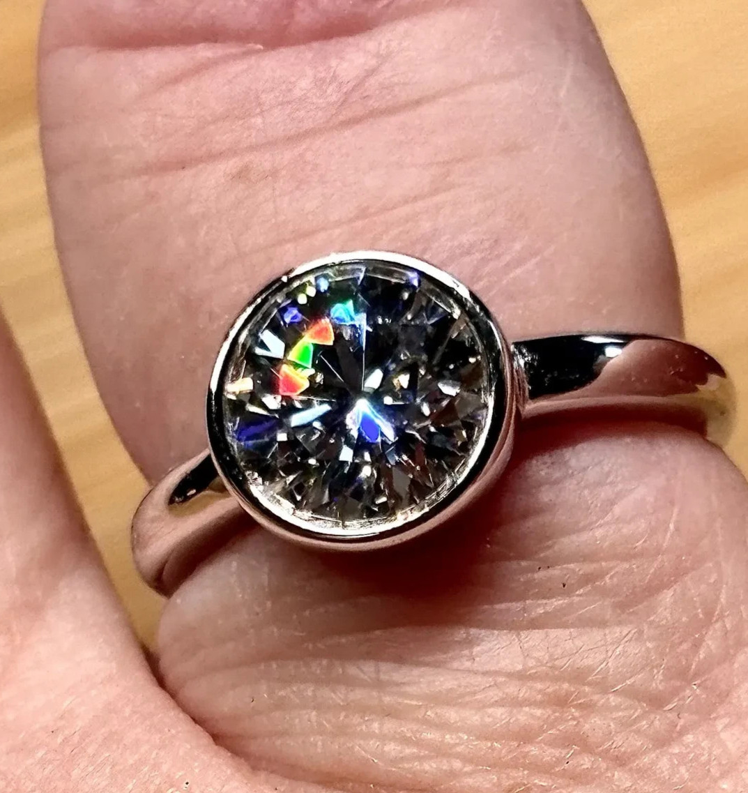 3Ct Round-Cut EF/VS1 Lab Grown Diamond Bezel-Style Wedding Ring Platinum 950