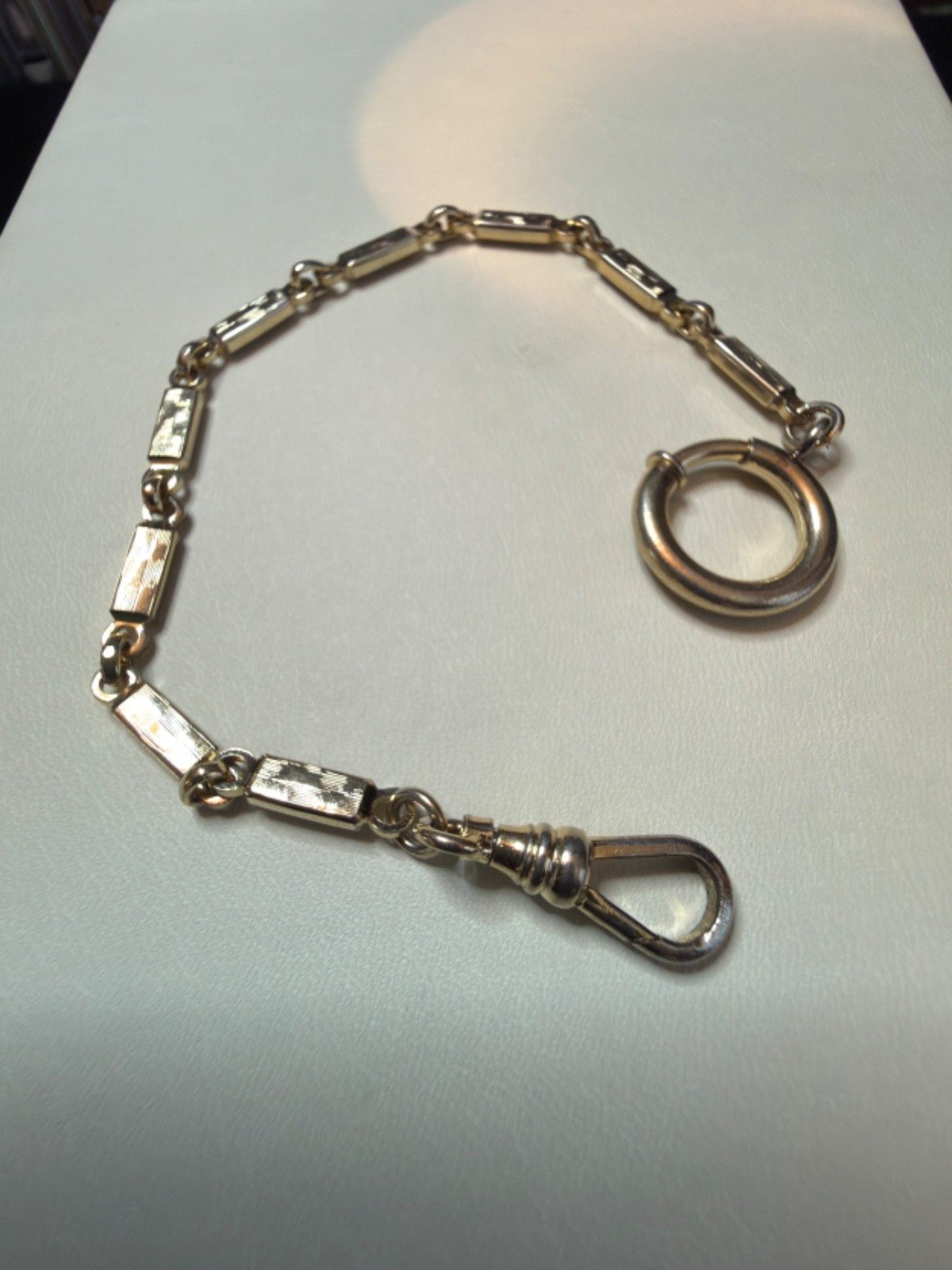 Vintage Pocket Watch chain: Silver tone,7″, Engraved design links, No maker mark