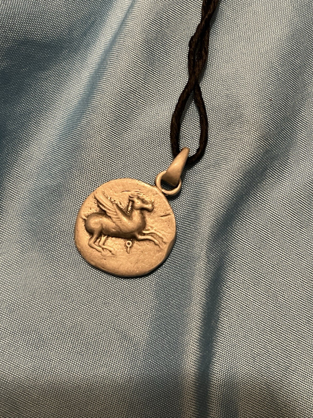Gold Tone Round Coin Pendant Necklace on Black Cord, Animals & Insects Theme