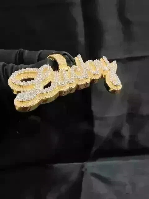 2.50 Ct Round Cut Real Moissanite Customize Name Pendant 14K Yellow Gold Plated