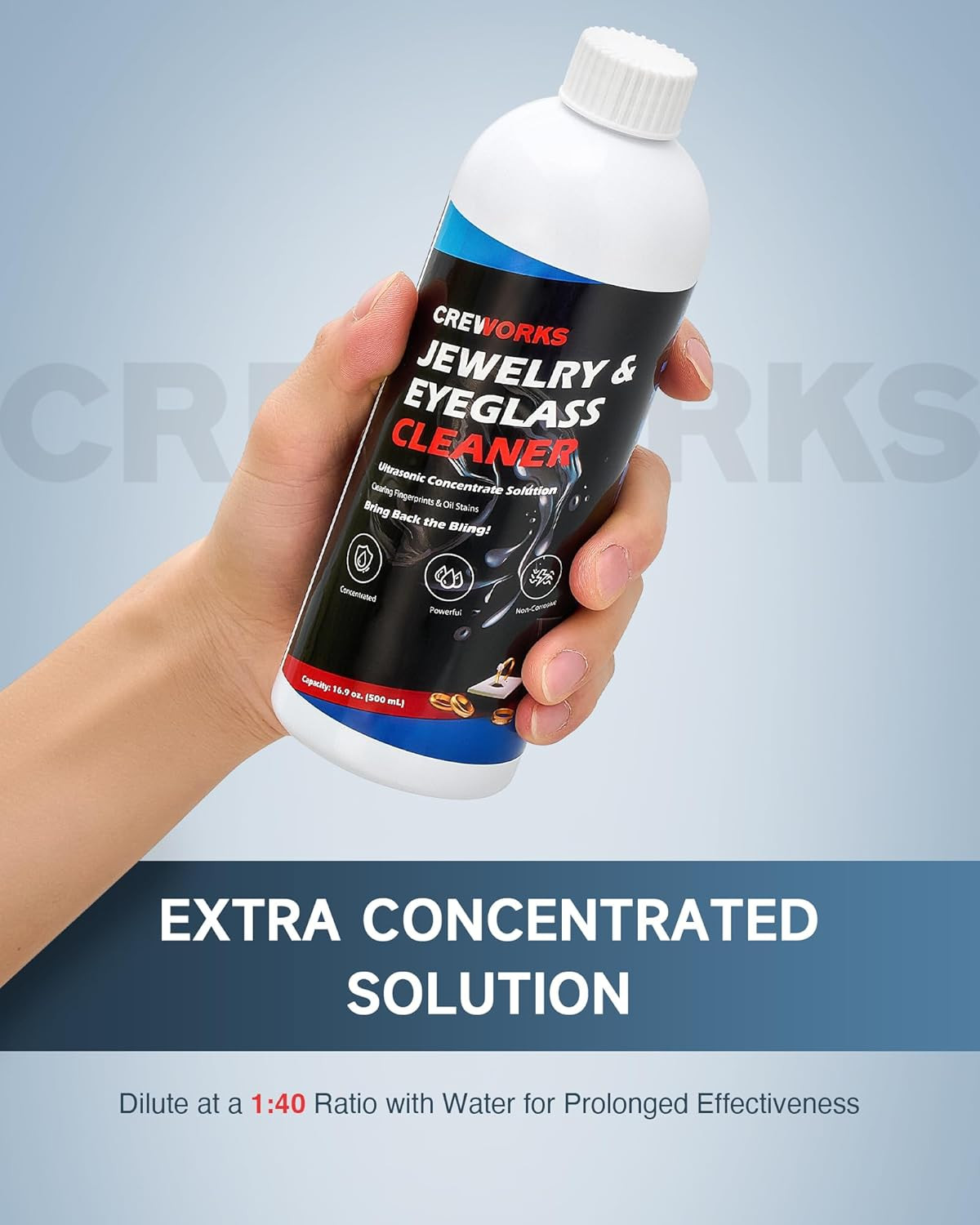 17 Fl Oz Jewelry Cleaner Solution, 1:40 Extra Concentrated Jewelry Cleaning Agen