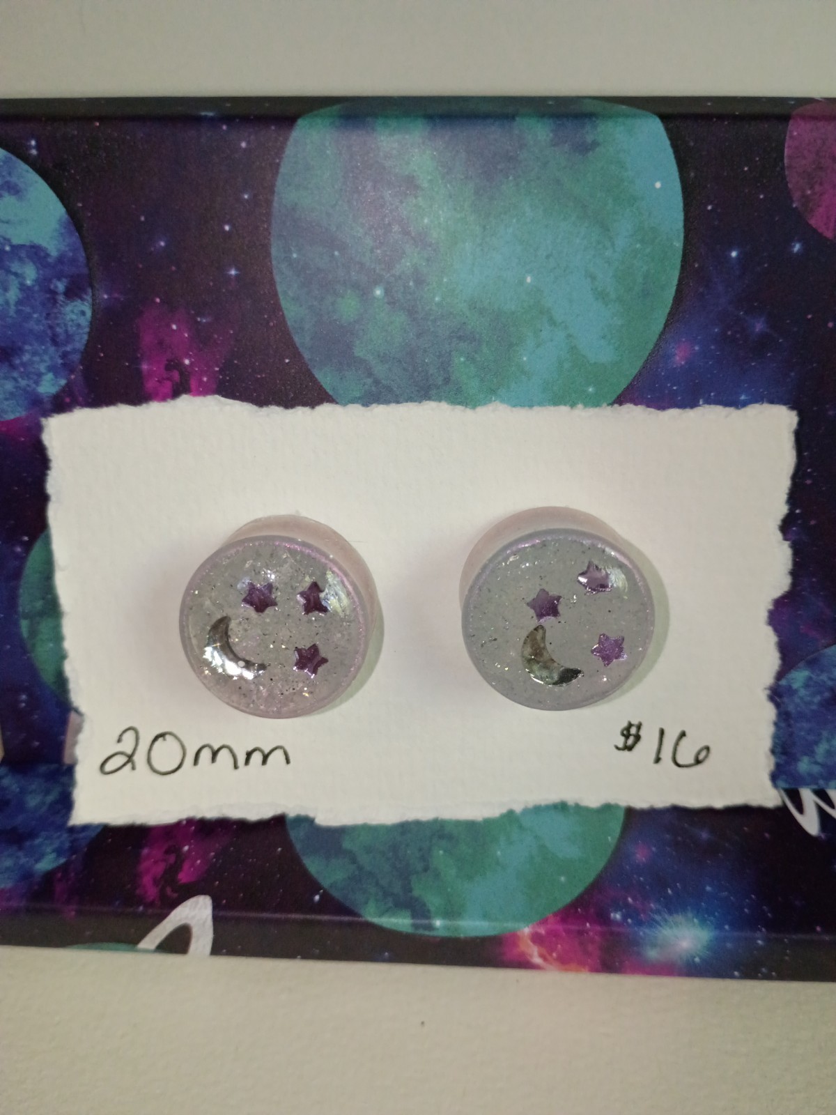 20mm Handmade Lavender Glitter Moon & Stars Resin Ear Gauges | Celestial Plugs