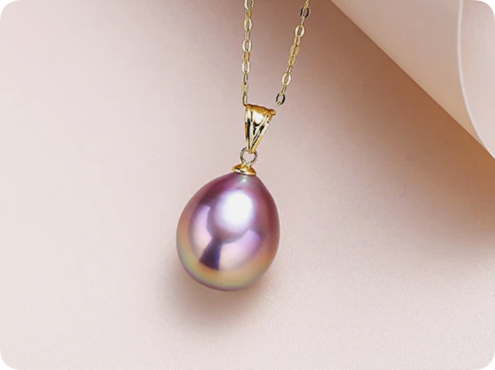 Nice AAAA 9-10mm Perfect purple south sea Pearl Pendants 14K yellow gold