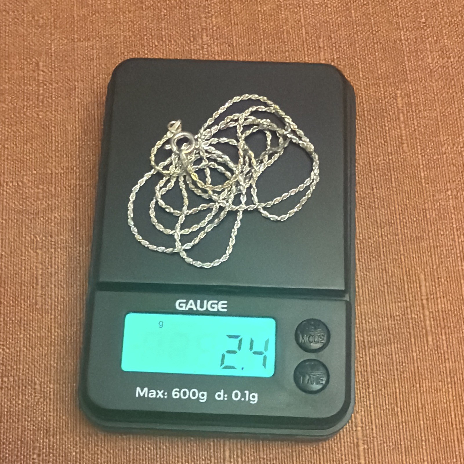Italy 925 Sterling Silver Rope Chain Necklace, Spring Ring Closure, No Stone