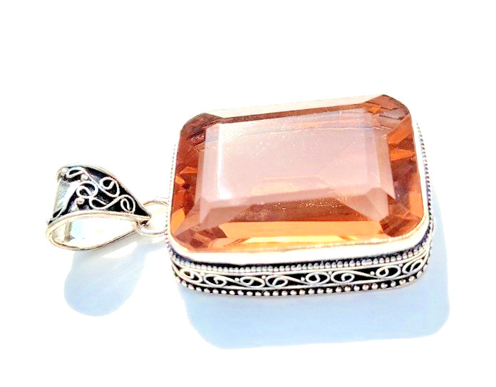 Morganite Gemstone 925 Sterling Silver Ethnic Handmade Jewelry Pendant 2.10″