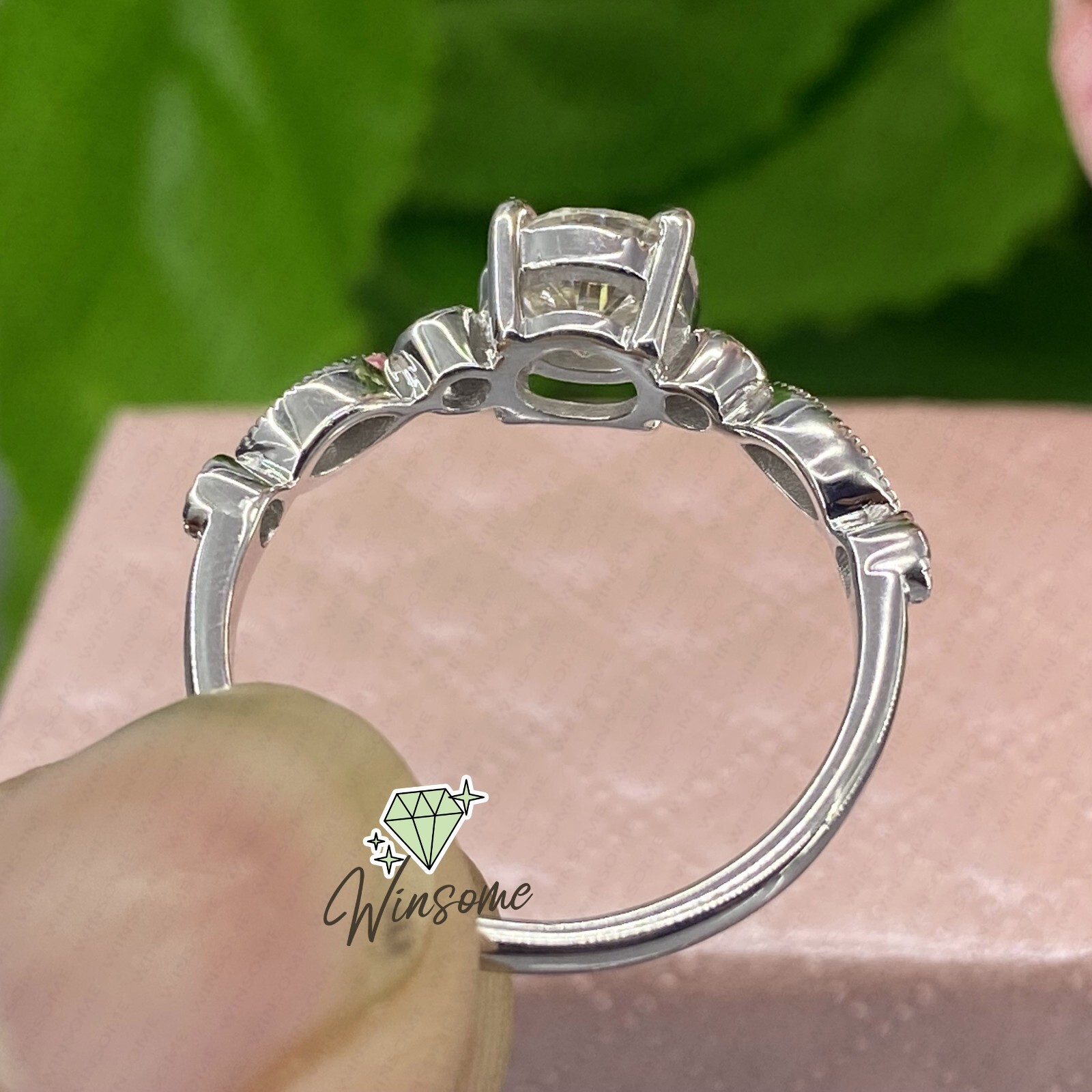 Round Moissanite Solitaire With Accents Anniversary Ring 14k White Gold Plated