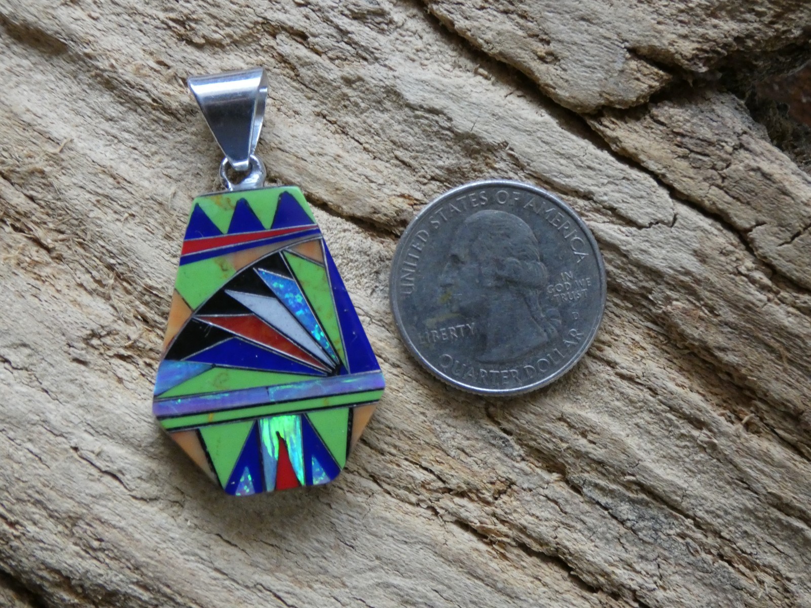 Colorful Micro Inlay Multi Gemstone Sterling Silver Aluminum Alloy Pendant AT6