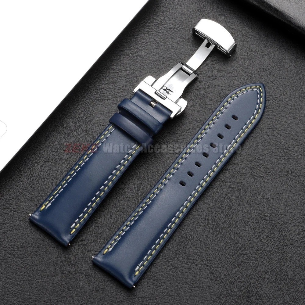 Genuine Calfskin Leather Watch Band 18mm 20mm 22mm 24mm Butterfly Buckle Strap
