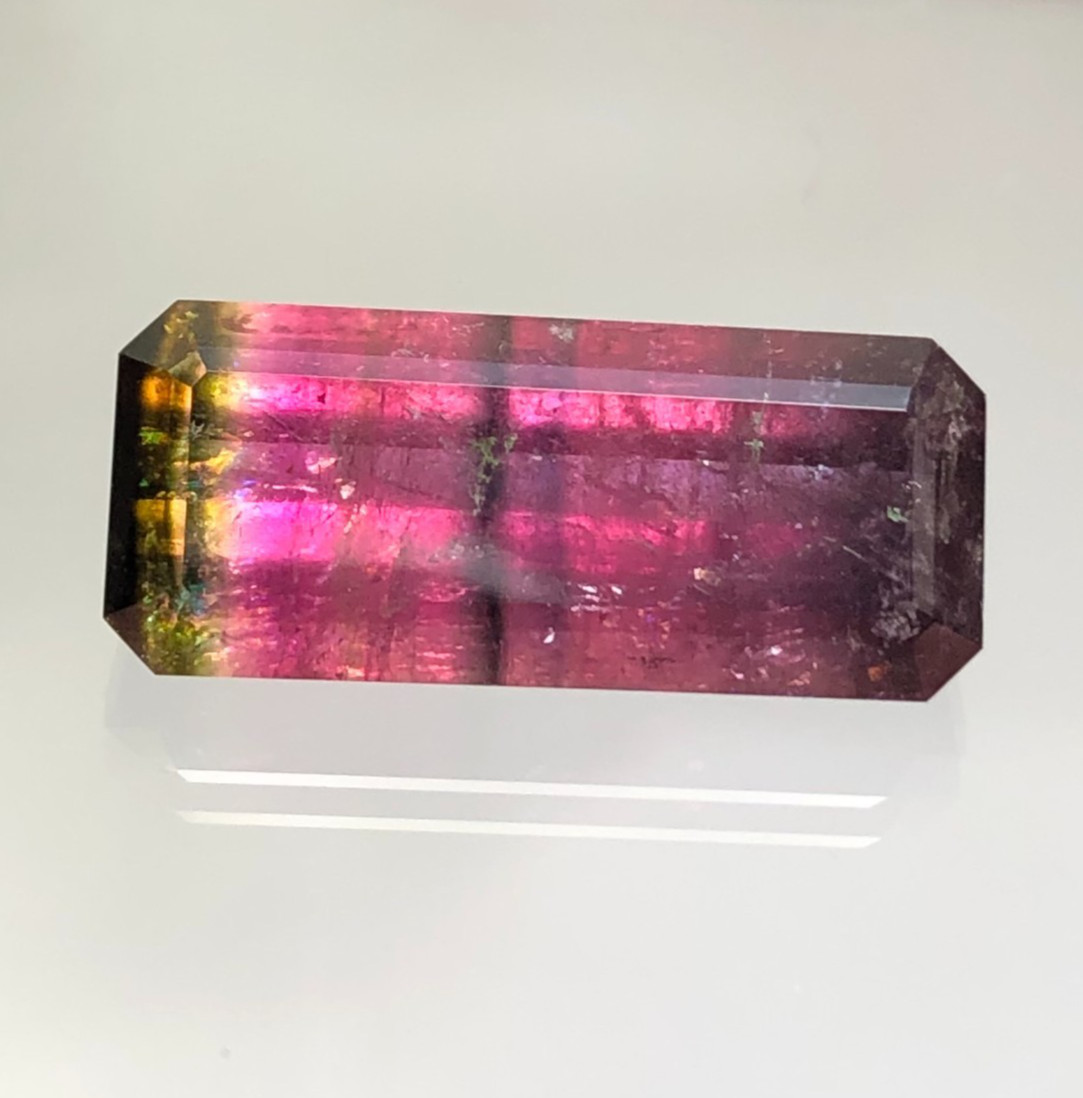 Natural Tri Color Tourmaline Emerald cut Faceted