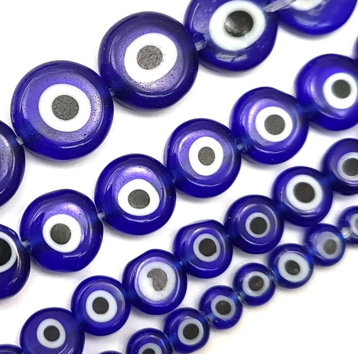 Blue Evil Eye Glass Coin Disc Bead Flat Round Saucer 4mm 6mm 8mm 10mm 12mm 15″