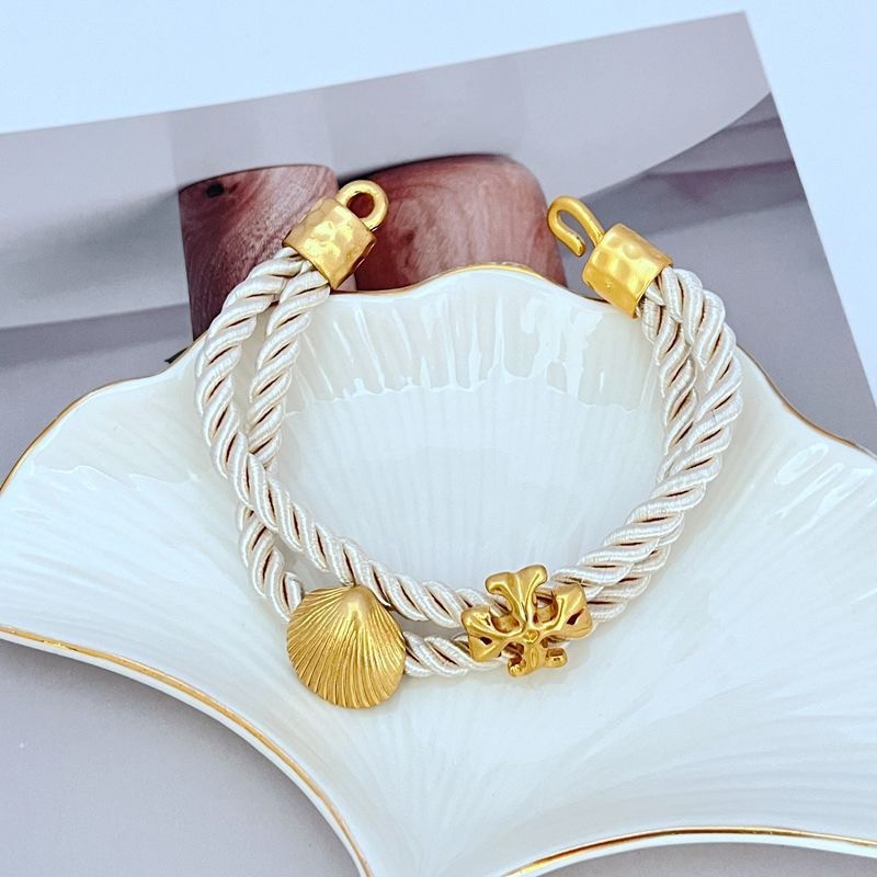 New Tory Shell Logo Rope Bracelet Ivory with Jewelry Pouch Size: 19cm