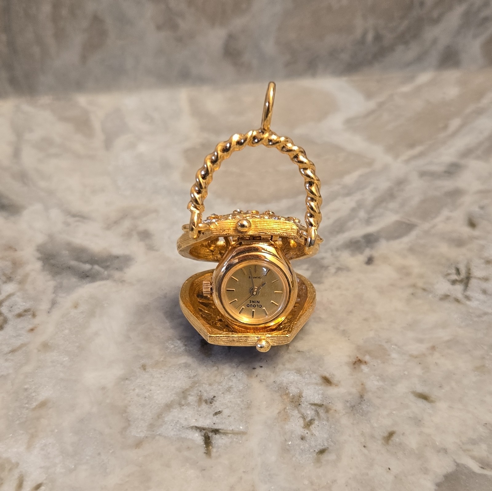 Cloud Nine Quartz Gold Tone Opening Locket Pendant Wristwatch, 12-Hour Dial