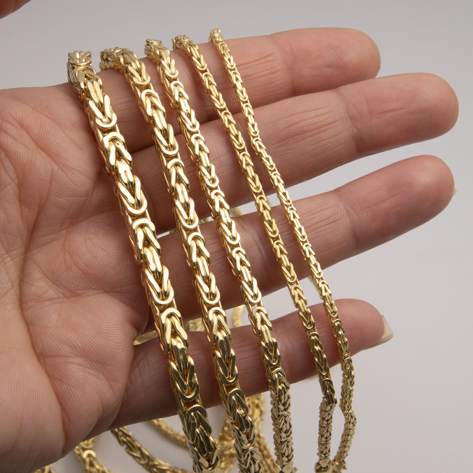 14K Yellow Gold Square Byzantine Link Chain Necklace All Sizes