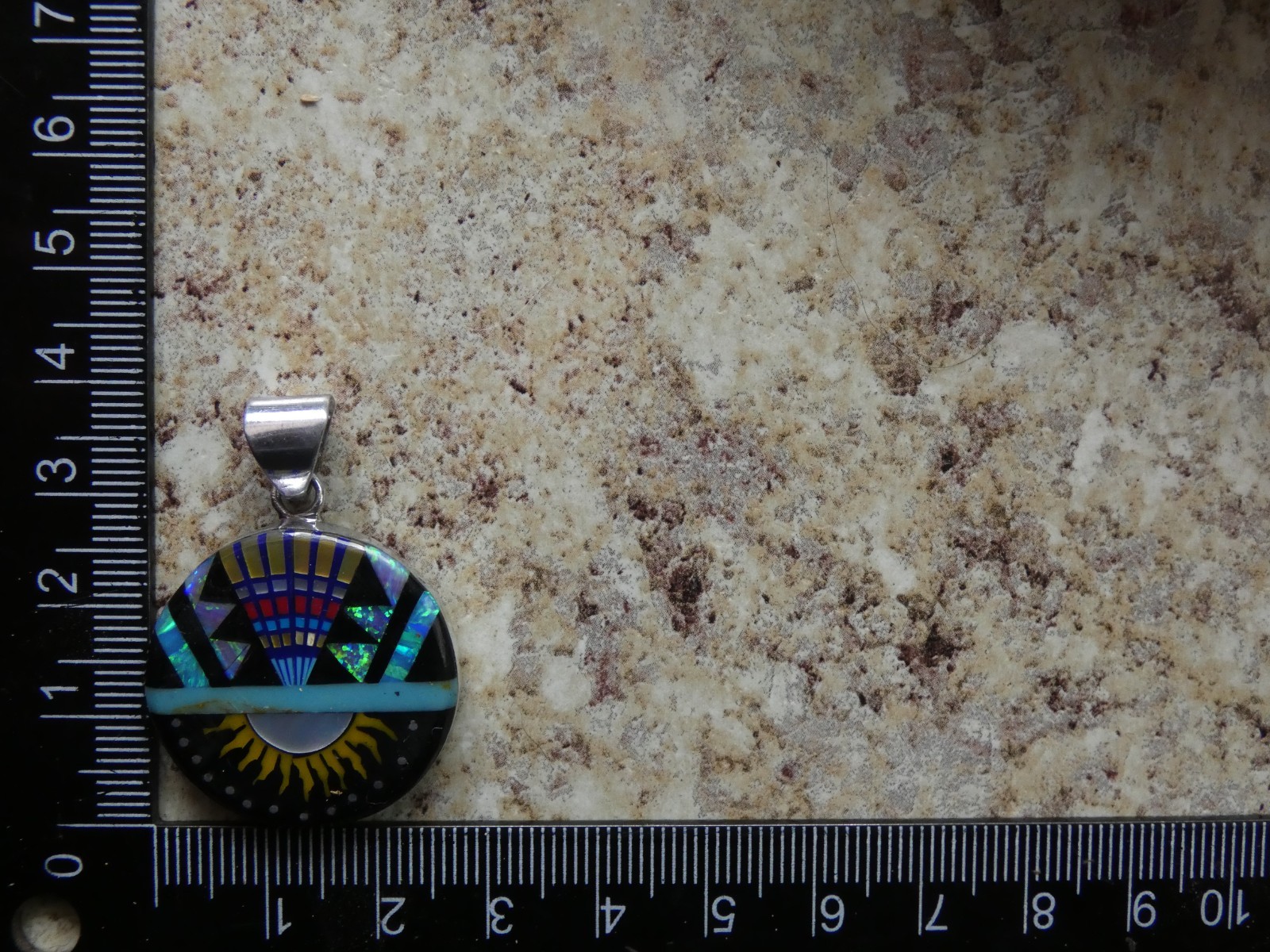 Southwestern Sun Multi Gemstone Opal Aluminum Sterling Silver Alloy Pendant AT1