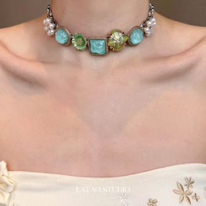 Blue and Gold Shell Starburst Three-Piece Necklace Set
