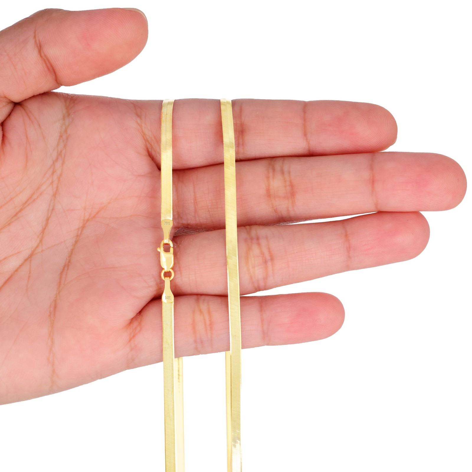 14K Yellow Gold Solid 3mm Herringbone Silky Flat Womens Chain Necklace 14″- 24″