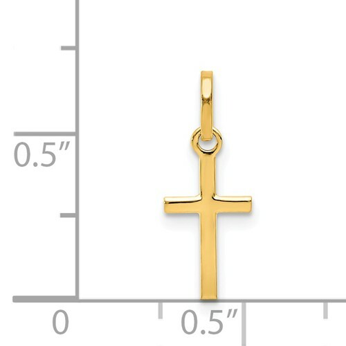 14K Yellow Gold Small Plain Latin Cross Charm Pendant 0.75 Inch