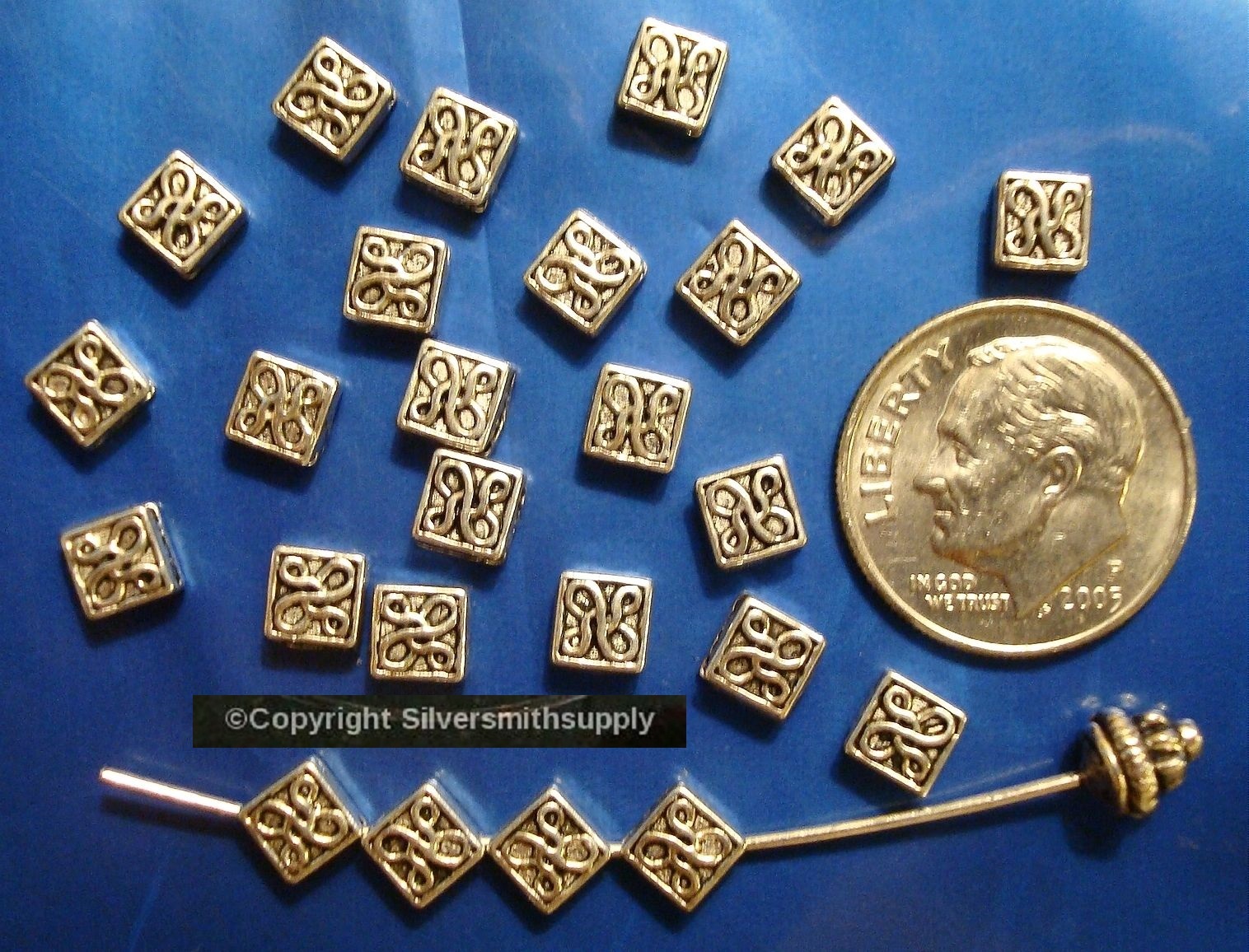 25 Ant silver plated 4.5mm square diagonal jewelry spacer beads findings fpb153