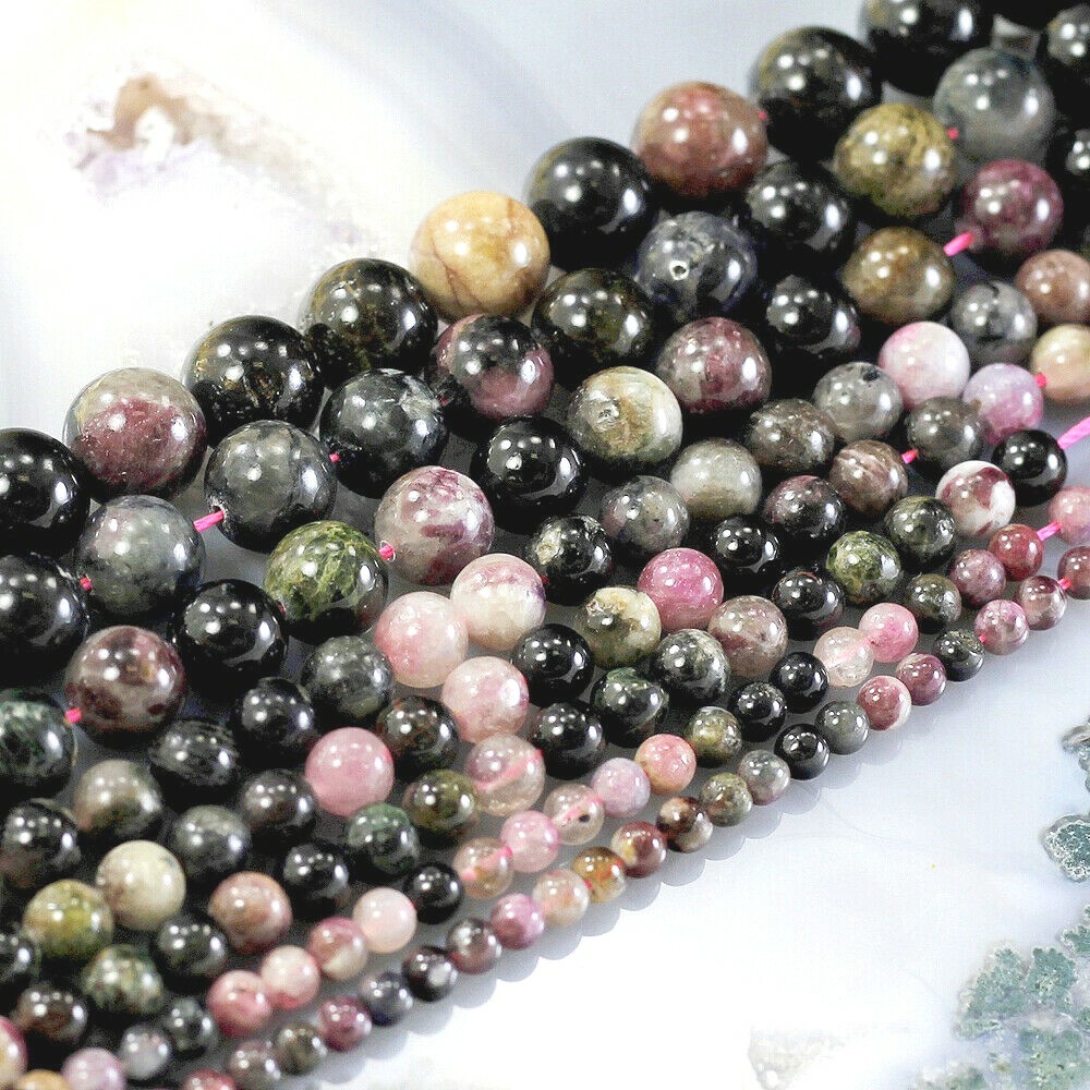High Quality Natural Multi-Color Tourmaline Round Beads 15″ 4 5 6 7 8 9 10 12mm
