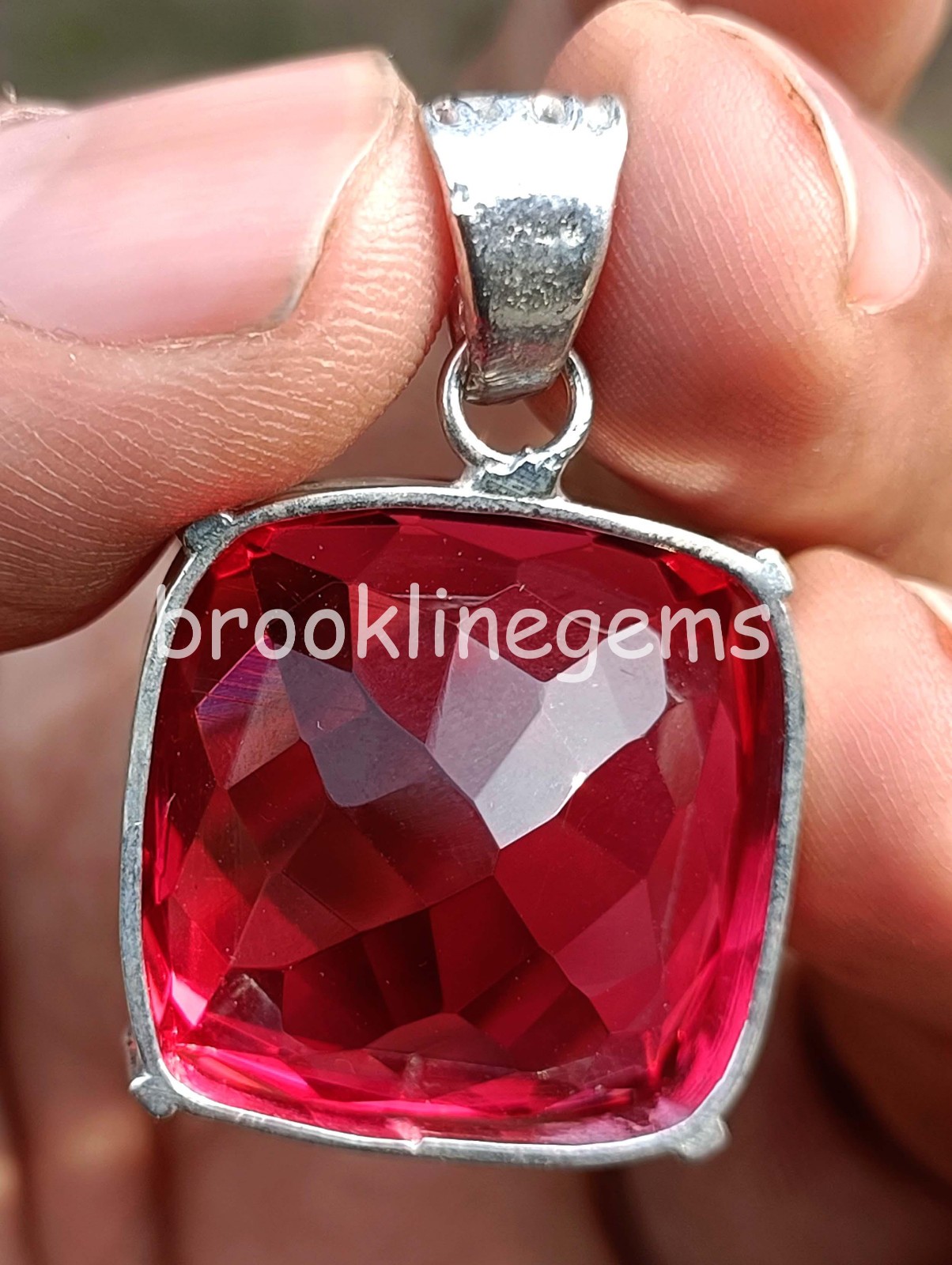 90 Ct Natural Red Ruby Cushion Cut EGL 925 Silver Pendant With Free Chain 6FGM