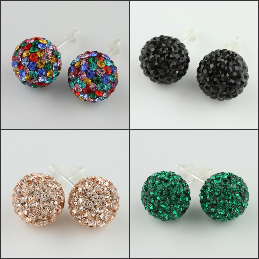 Sparkle CZ Crystal Round Disco Ball Sliver Stud Earrings 6mm 8mm 10mm 12mm New