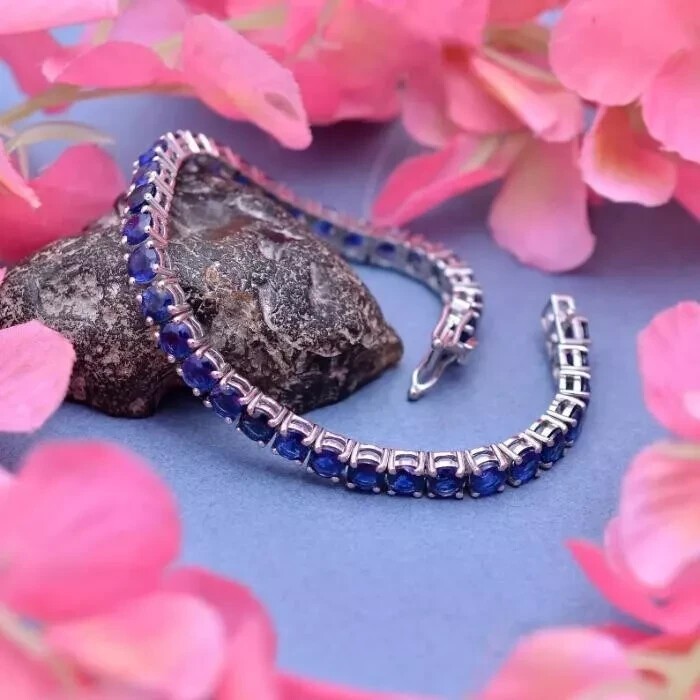 4Ct Round Cut Simulated Blue Sapphire Tennis Bracelet In 14k White Gold plated