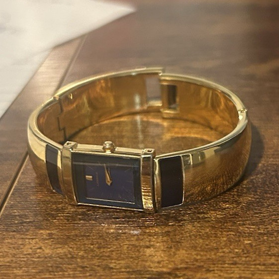 Jean Lassale Women’s Gold Tone Bangle Watch Blue Rectangular Dial Analog